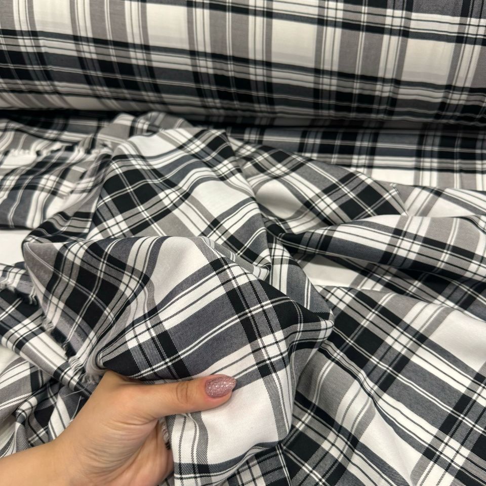 İthai Viskon Kumaş Ekose Desenli Çizgili Gri Antrasit %100 Pamuk