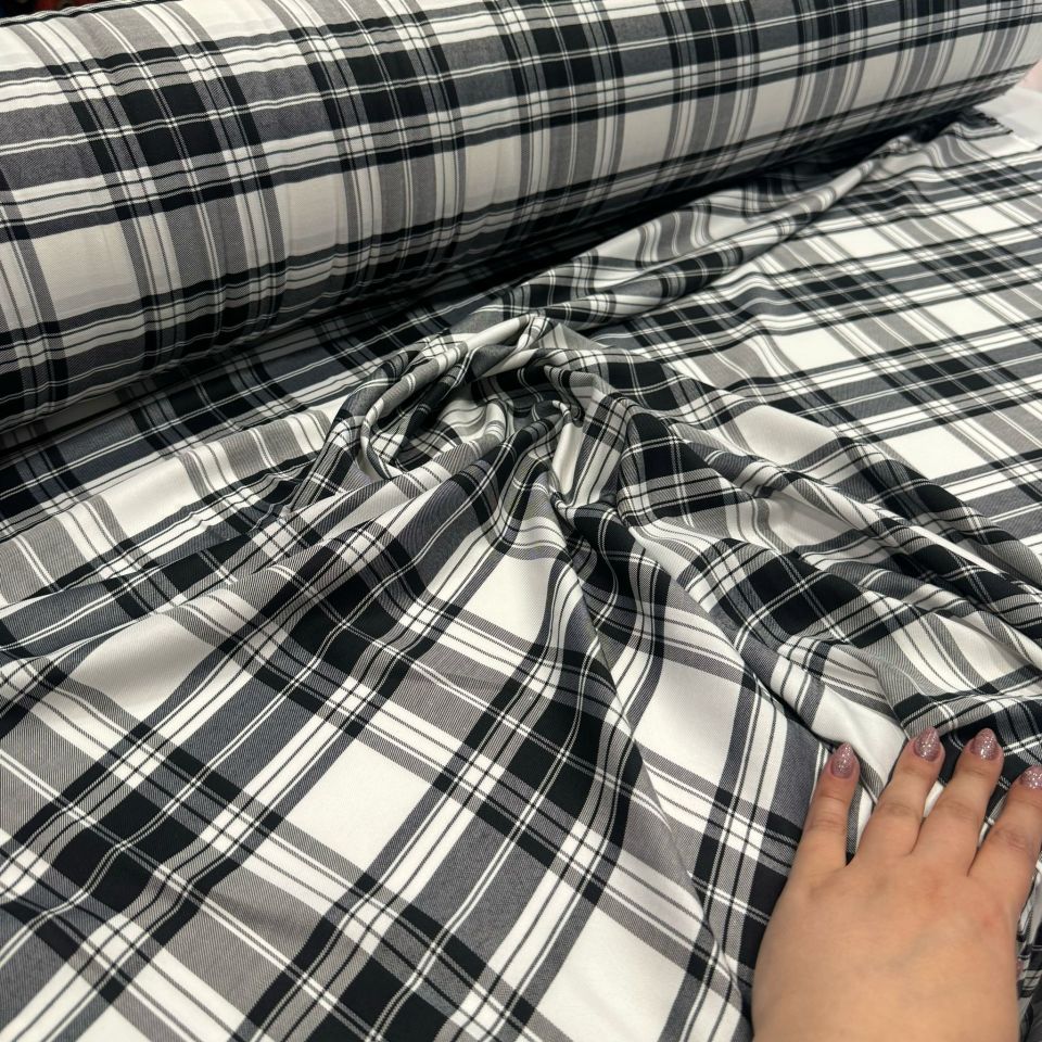 İthai Viskon Kumaş Ekose Desenli Çizgili Gri Antrasit %100 Pamuk