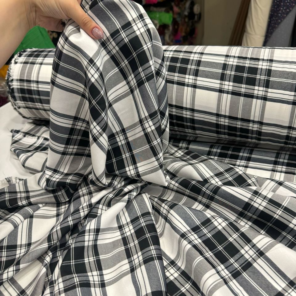 İthai Viskon Kumaş Ekose Desenli Çizgili Gri Antrasit %100 Pamuk