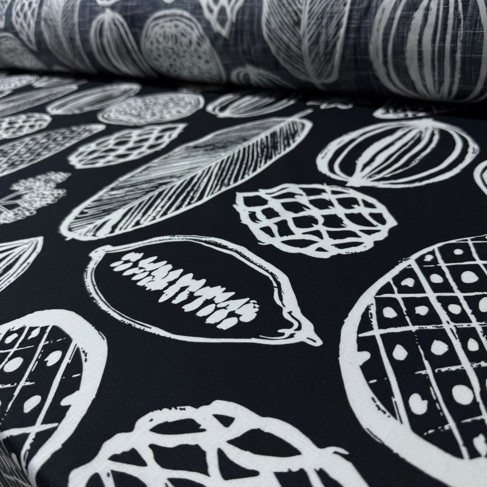 Pamuk Flam Keten Kumaş Siyah Beyaz Renk Desenli %100 Pamuk