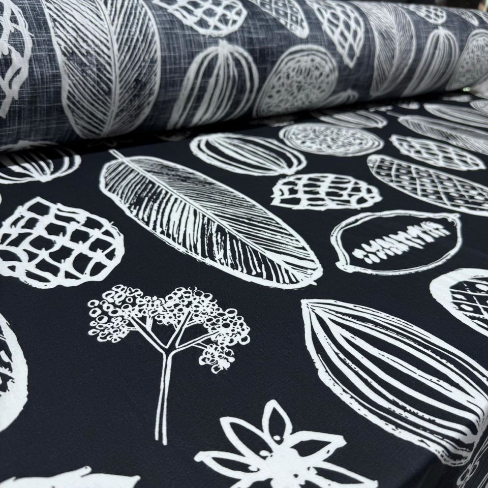 Pamuk Flam Keten Kumaş Siyah Beyaz Renk Desenli %100 Pamuk