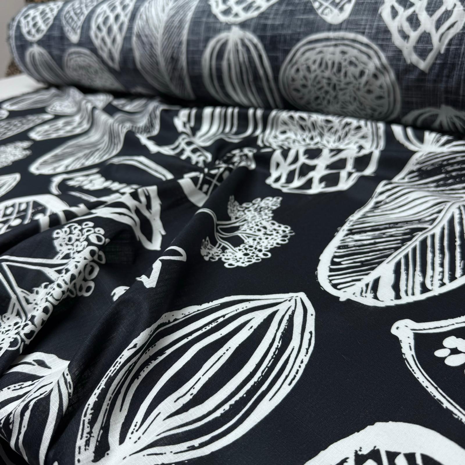 Pamuk Flam Keten Kumaş Siyah Beyaz Renk Desenli %100 Pamuk