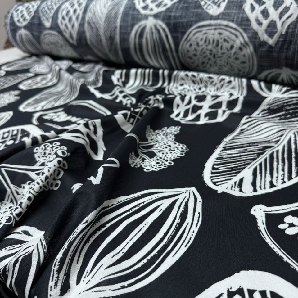 Pamuk Flam Keten Kumaş Siyah Beyaz Renk Desenli %100 Pamuk