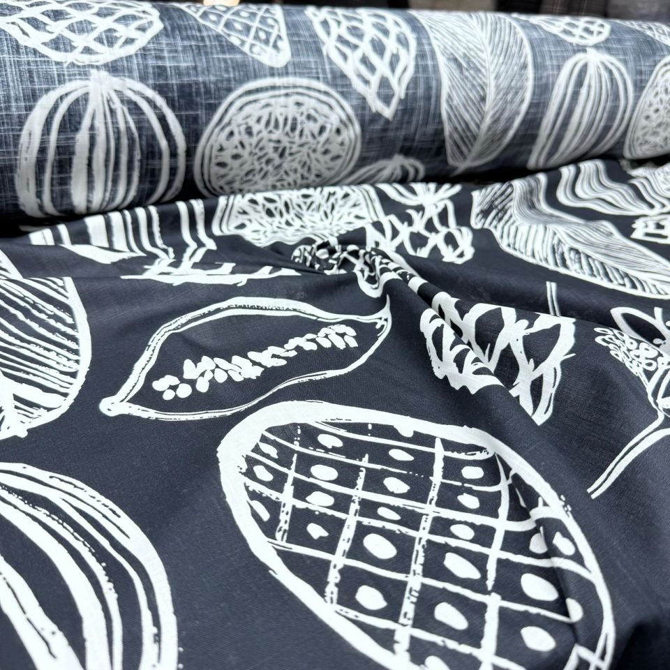 Pamuk Flam Keten Kumaş Siyah Beyaz Renk Desenli %100 Pamuk