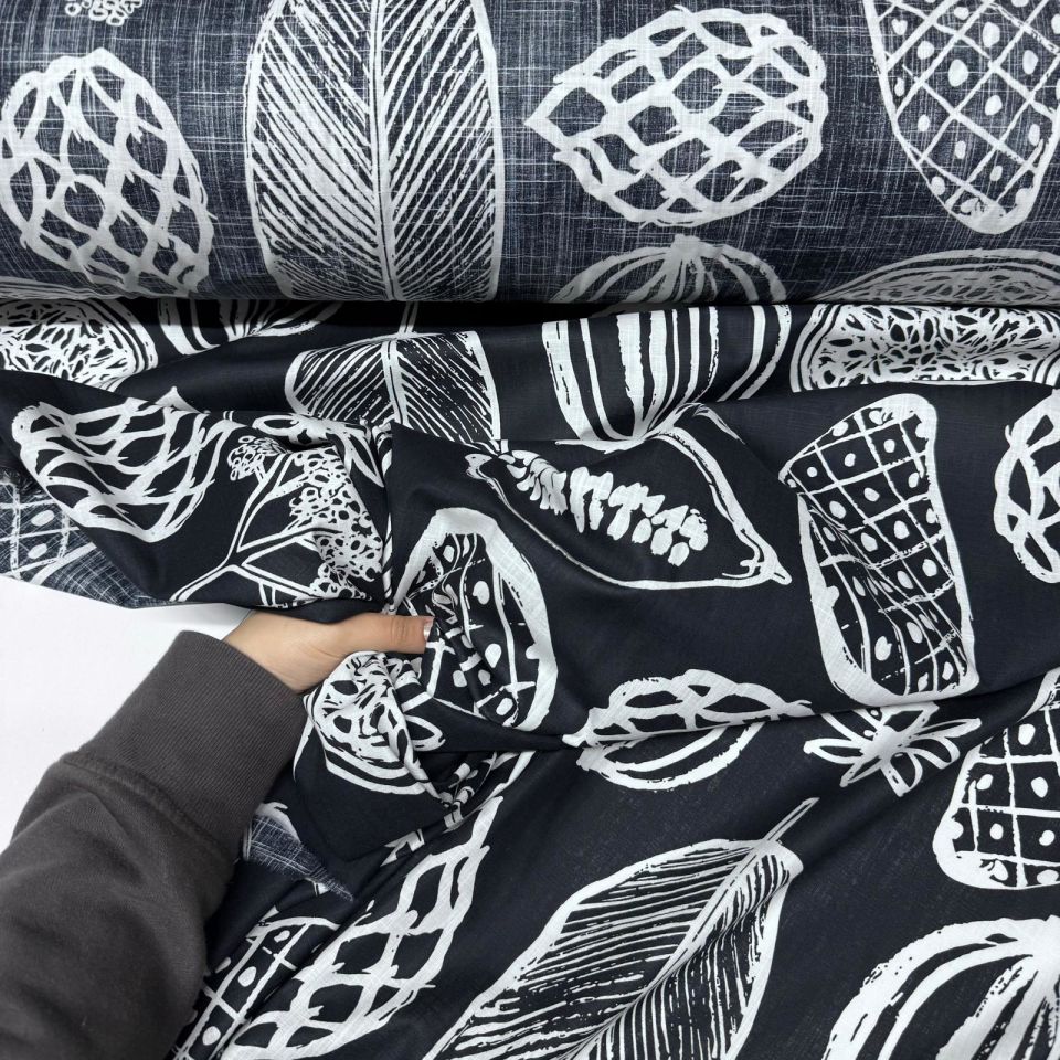 Pamuk Flam Keten Kumaş Siyah Beyaz Renk Desenli %100 Pamuk