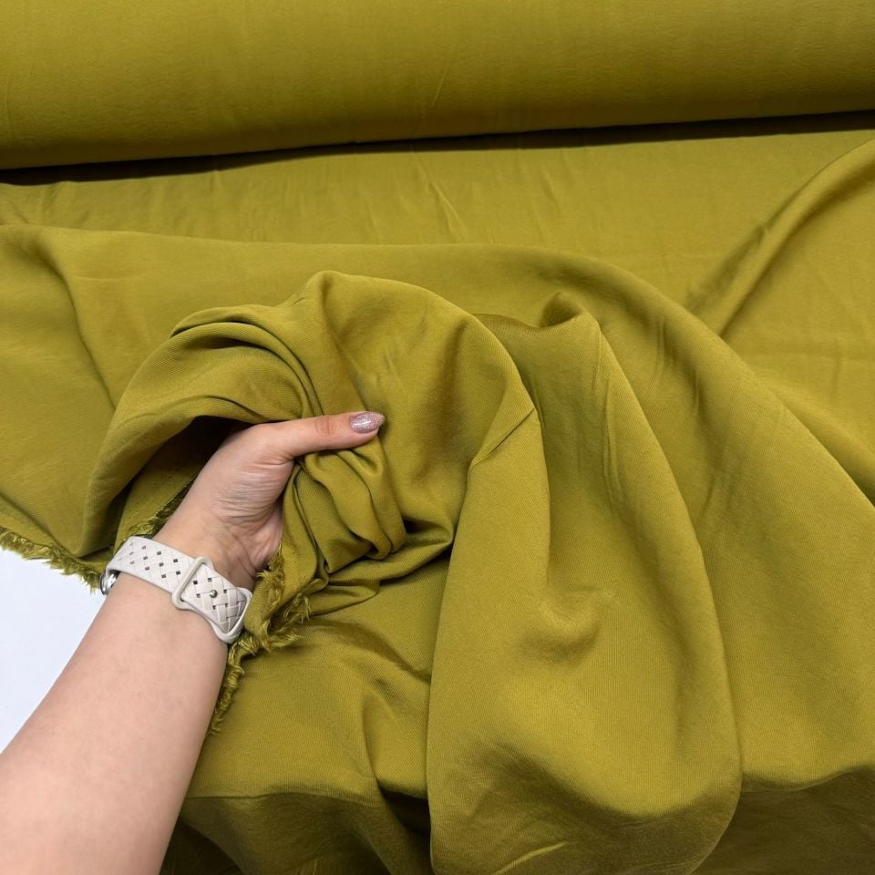 Taşlanmış Cupro Kumaş Hardal Renk