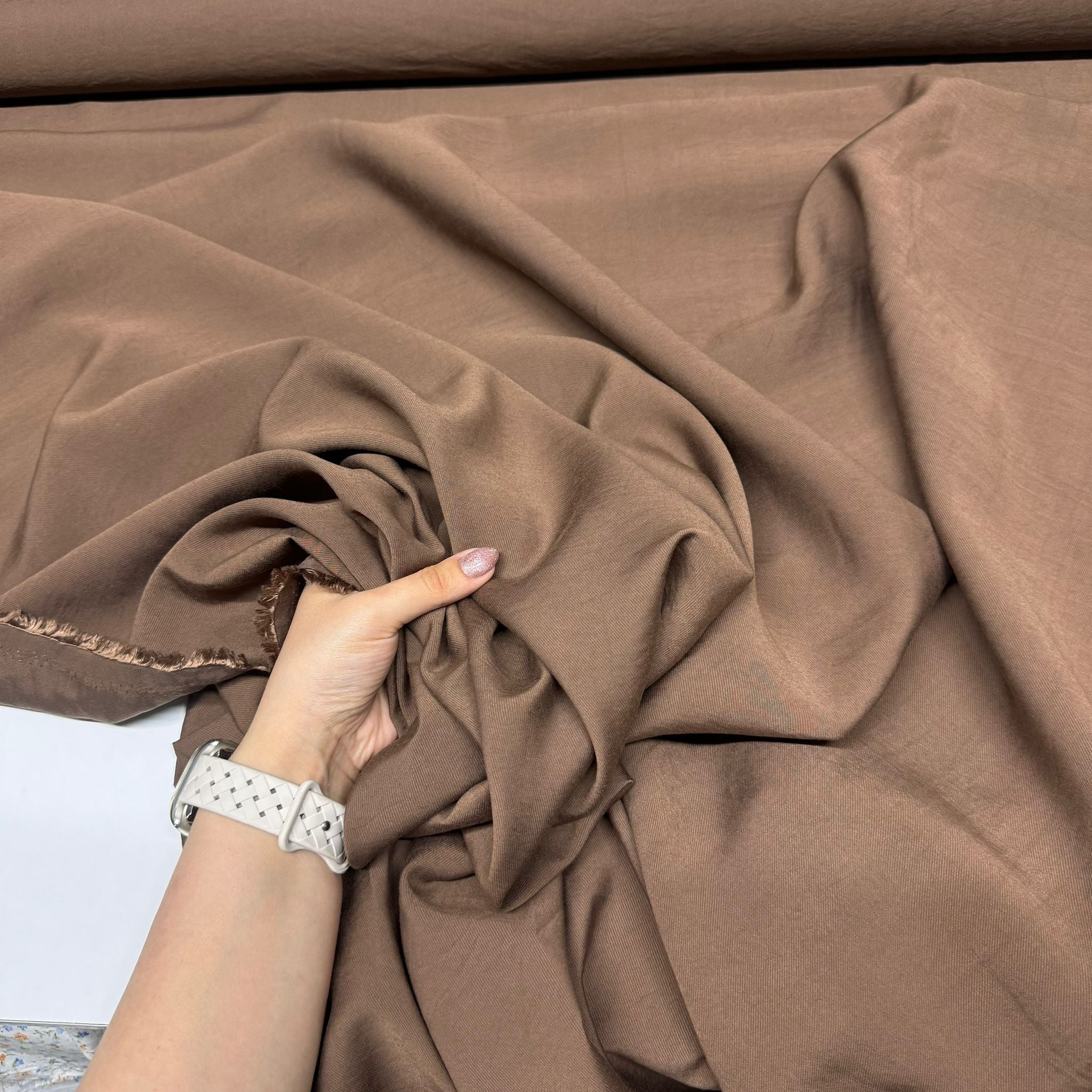 Taşlanmış Cupro Kumaş Kahverengi Renk