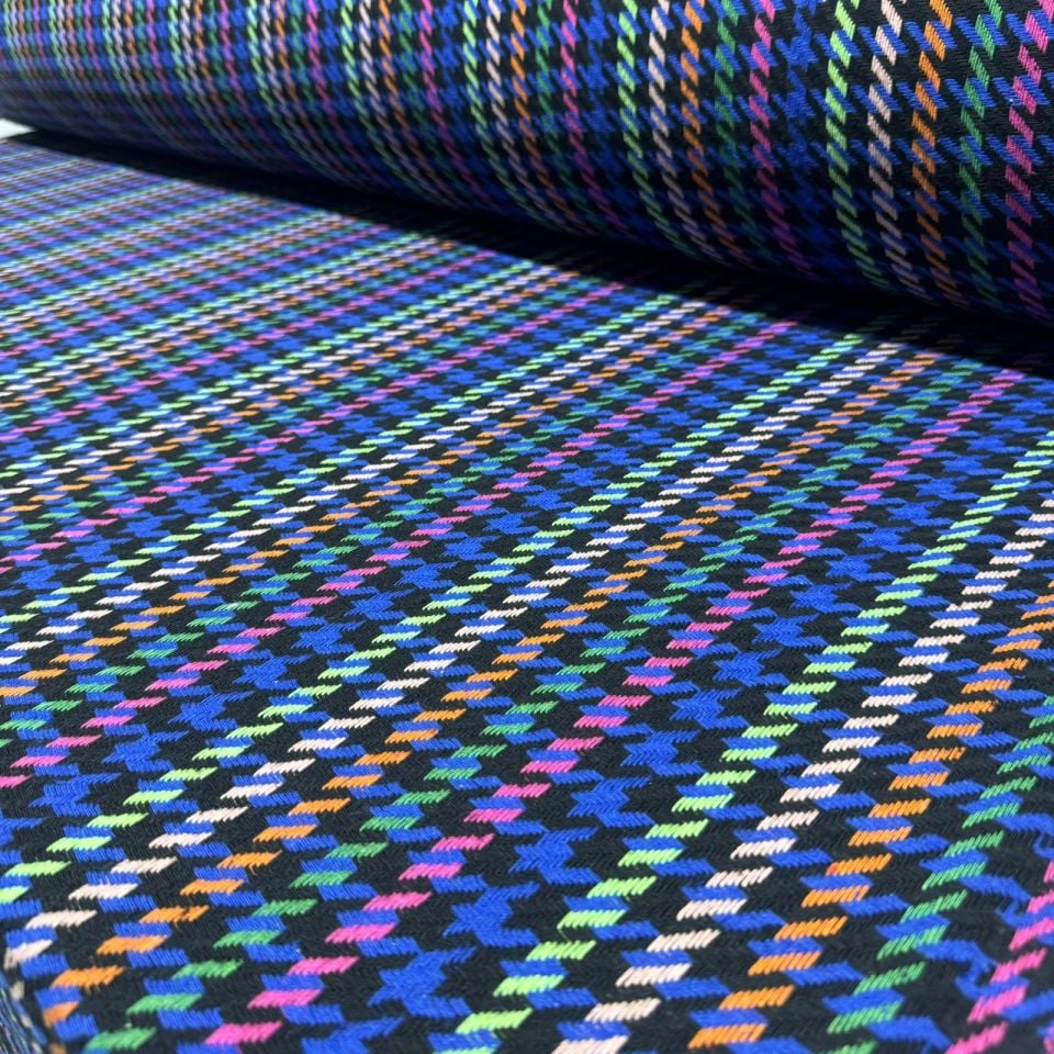 Tüvit Şanel Kumaş Kazayağı Desenli Lacivert Renk