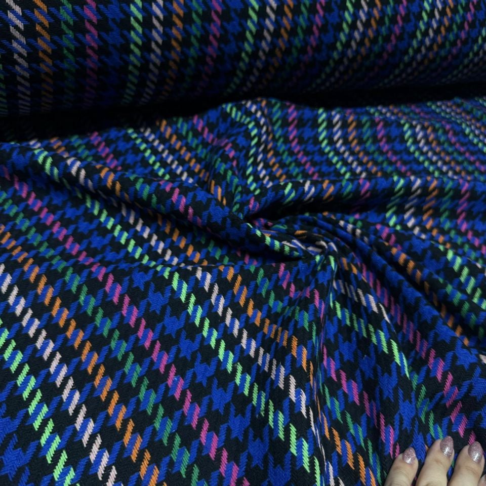 Tüvit Şanel Kumaş Kazayağı Desenli Lacivert Renk