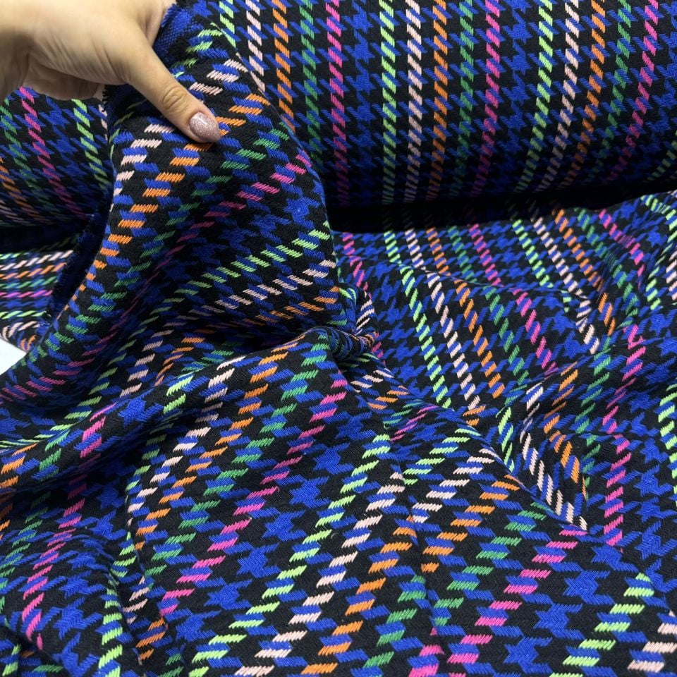 Tüvit Şanel Kumaş Kazayağı Desenli Lacivert Renk