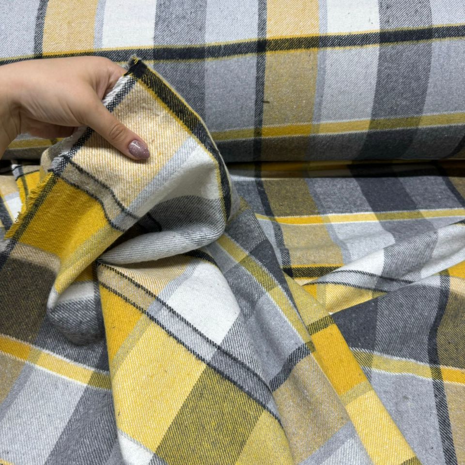 Oduncu Kumaş Ekose Desen Sarı& Gri Renk Çift En