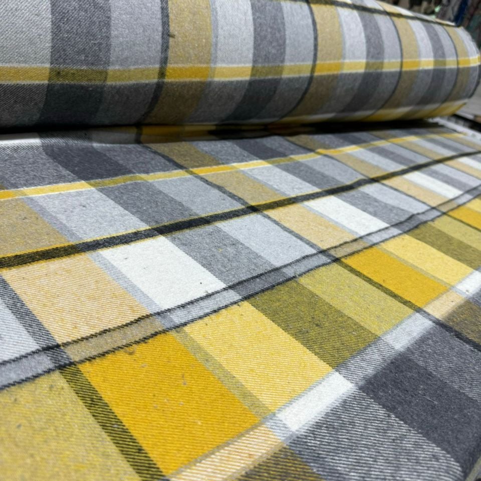Oduncu Kumaş Ekose Desen Sarı& Gri Renk Çift En