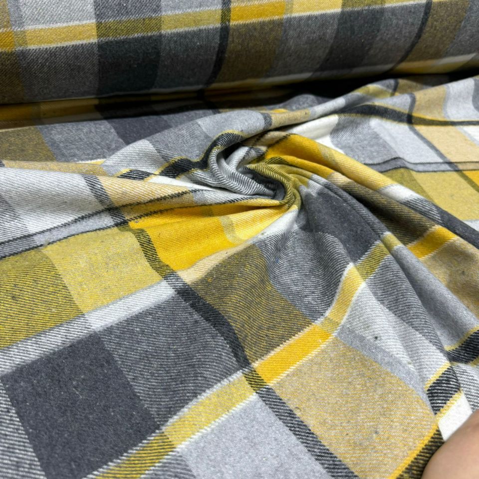 Oduncu Kumaş Ekose Desen Sarı& Gri Renk Çift En