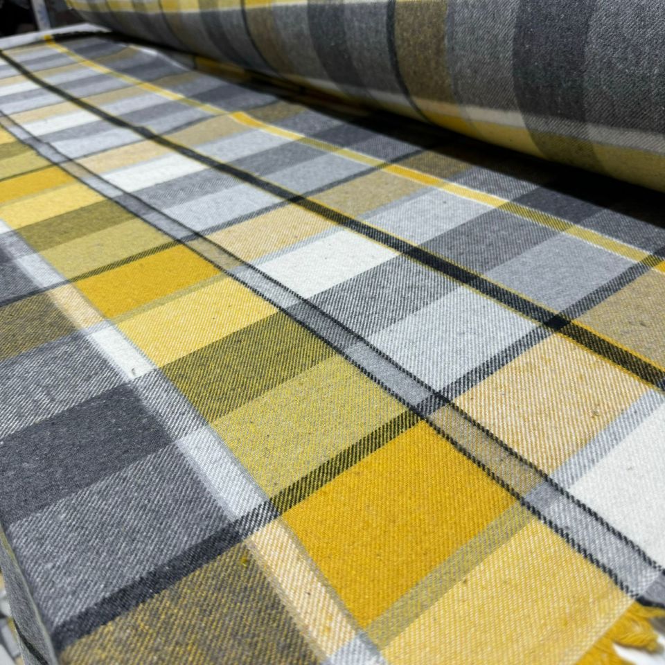 Oduncu Kumaş Ekose Desen Sarı& Gri Renk Çift En