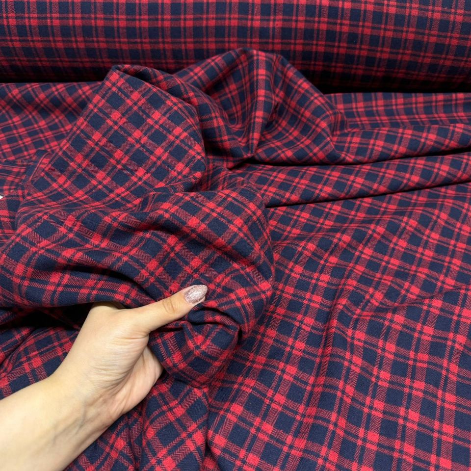 Kaşmir Kumaş Oduncu Desen Ekoseli Bordo Renkli Çift En