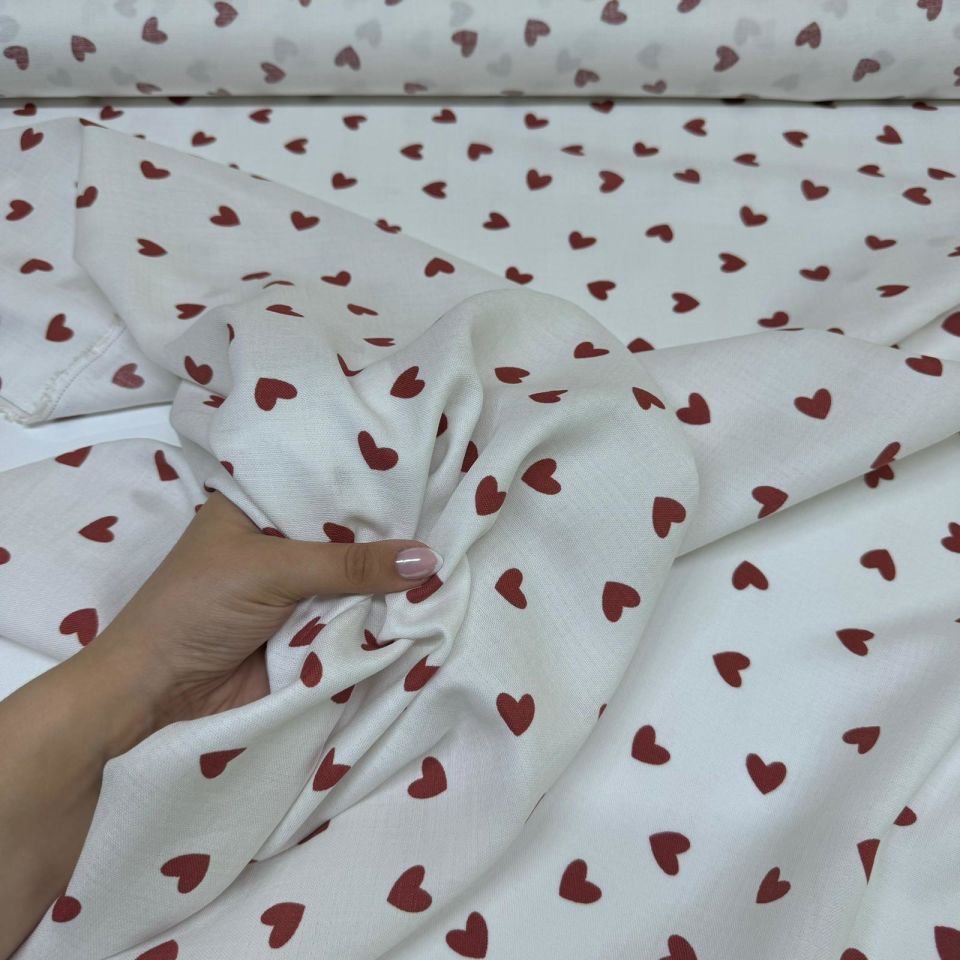 Organik Çift Kat Müslin Kumaş Bordo Kalpler %100 Pamuk