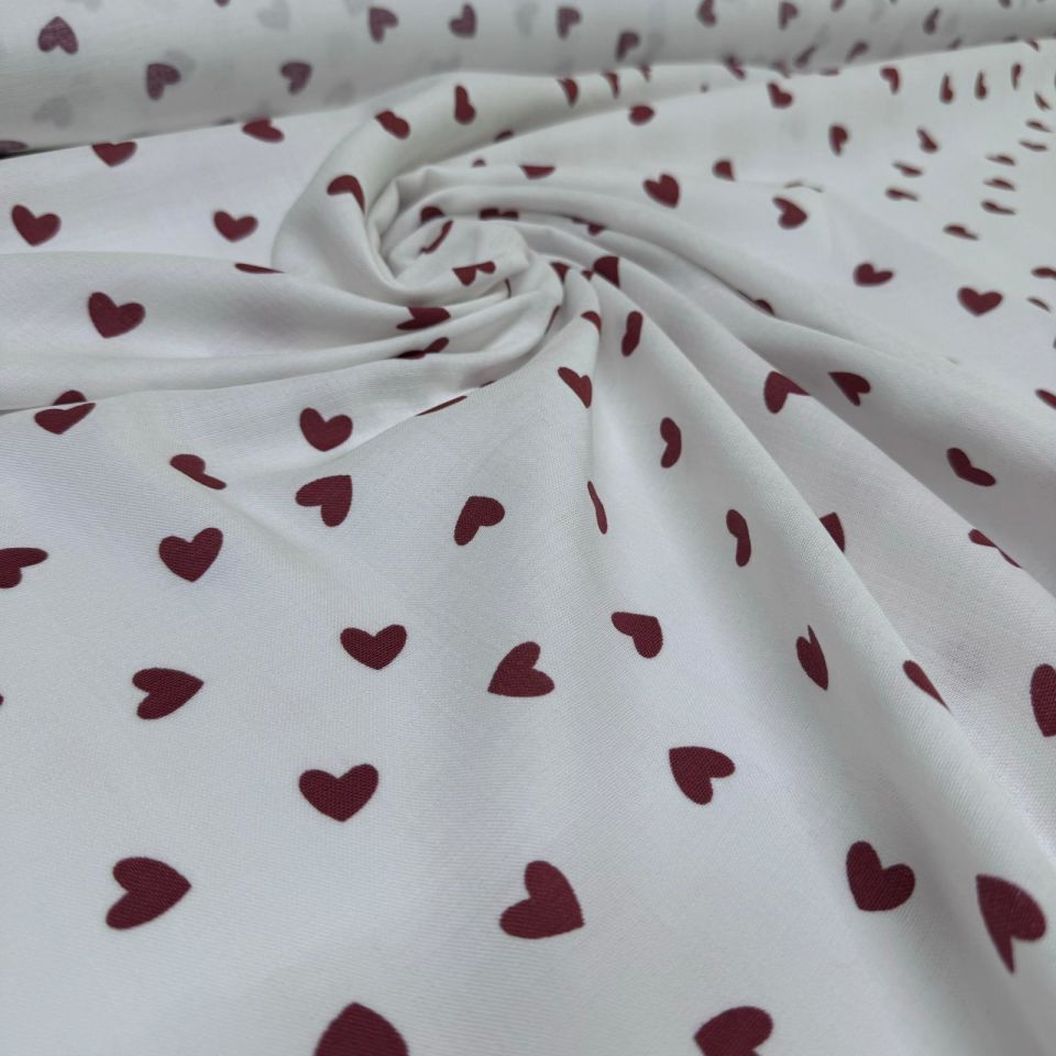 Organik Çift Kat Müslin Kumaş Bordo Kalpler %100 Pamuk