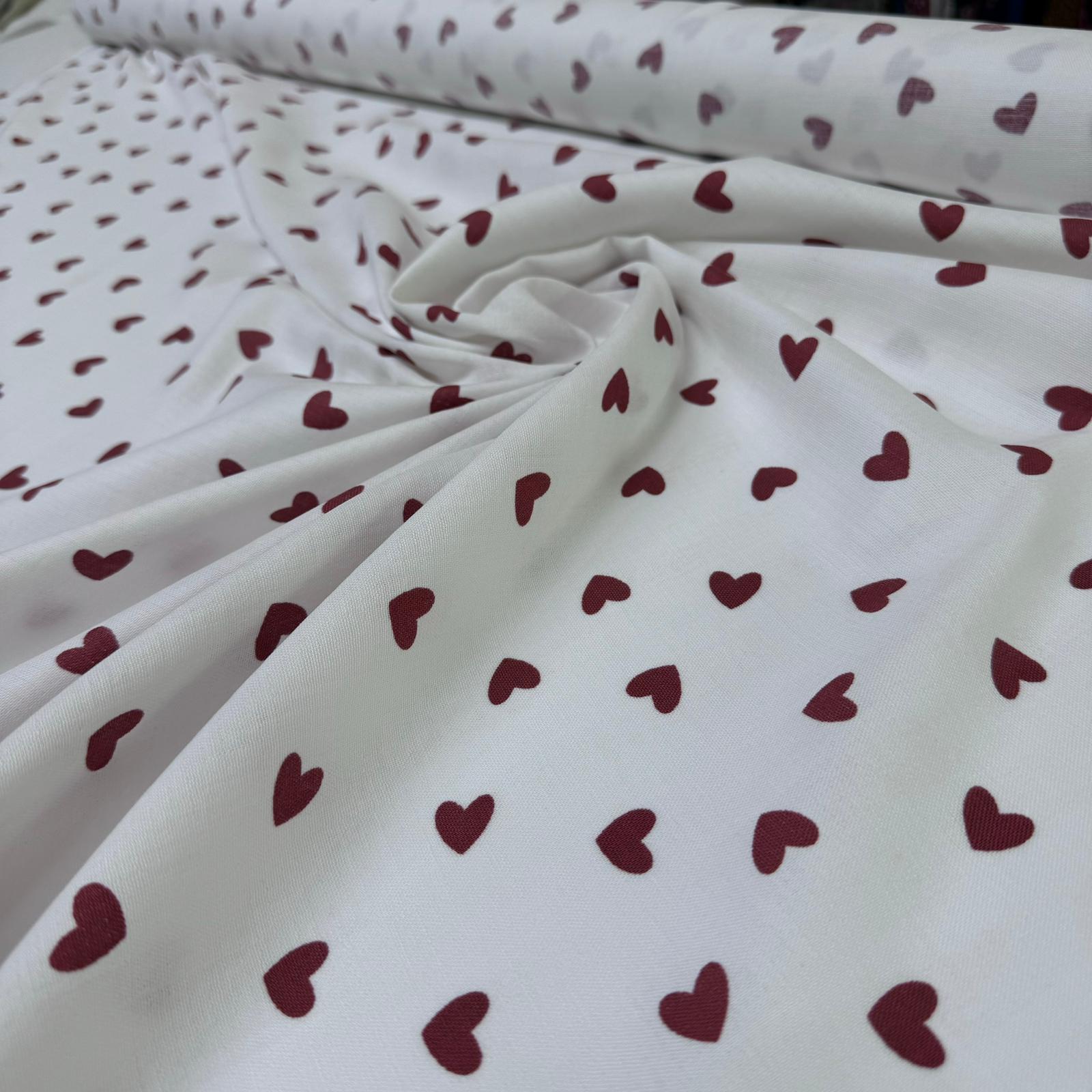 Organik Çift Kat Müslin Kumaş Bordo Kalpler %100 Pamuk