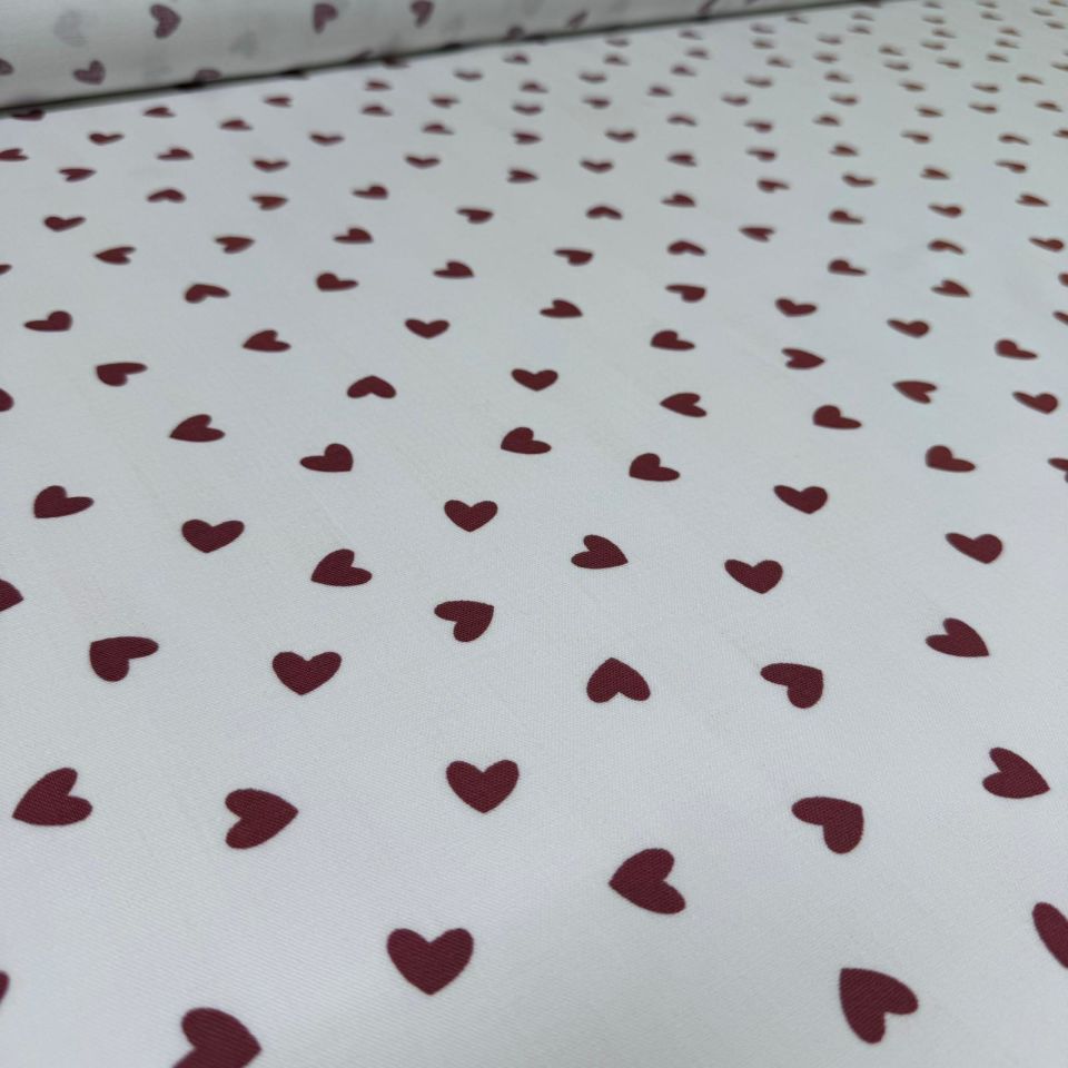 Organik Çift Kat Müslin Kumaş Bordo Kalpler %100 Pamuk