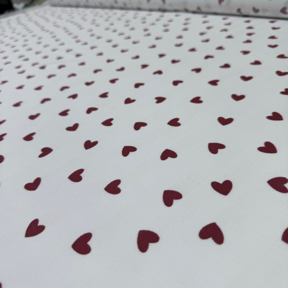 Organik Çift Kat Müslin Kumaş Bordo Kalpler %100 Pamuk