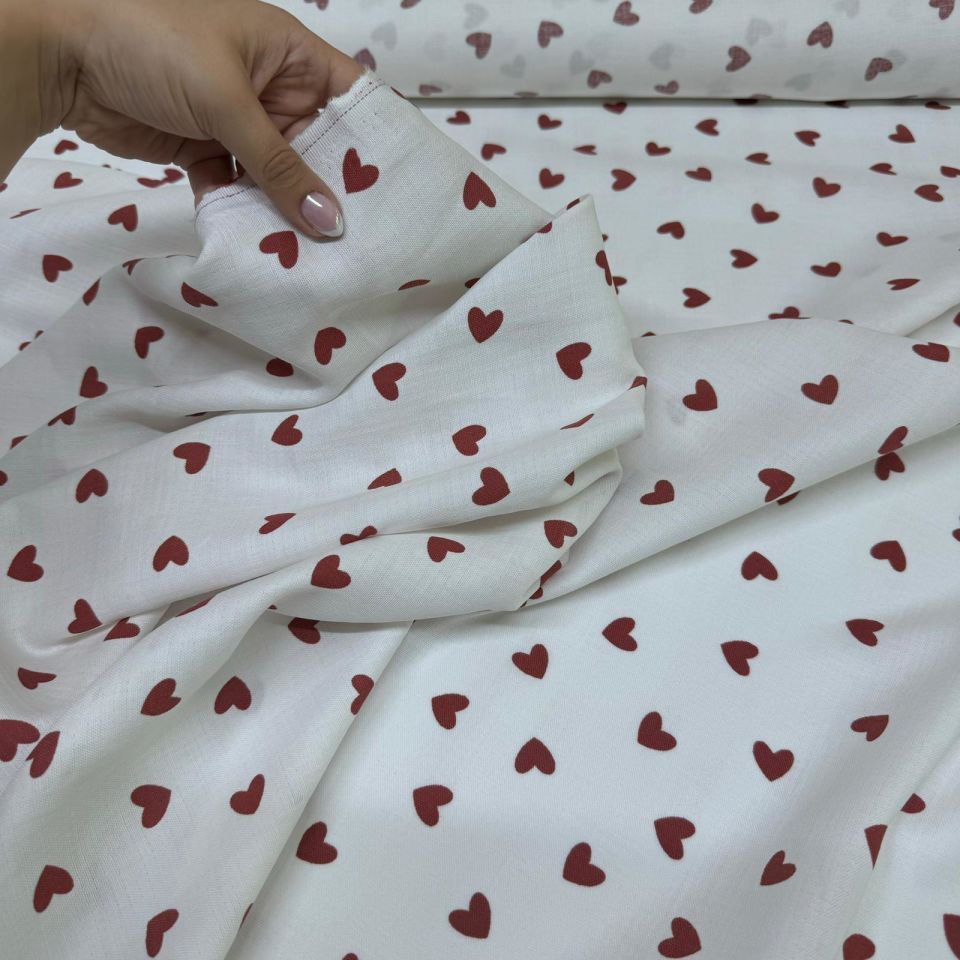 Organik Çift Kat Müslin Kumaş Bordo Kalpler %100 Pamuk