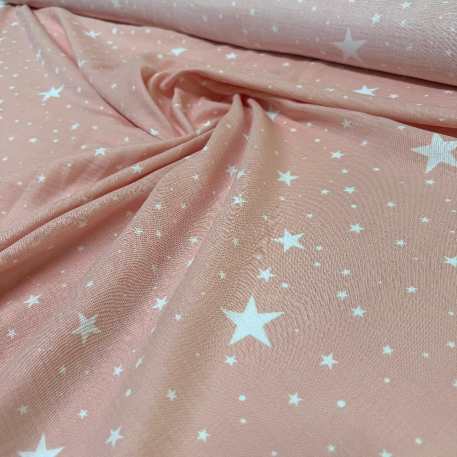 Organik Çift Kat Müslin Kumaş Yıldız Desenli Gülkurusu %100 Pamuk