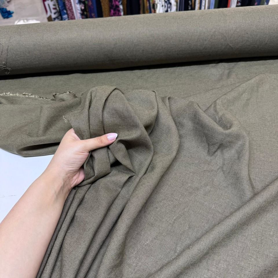 Keten Viskon Kumaş %100 Pamuk Haki Renk