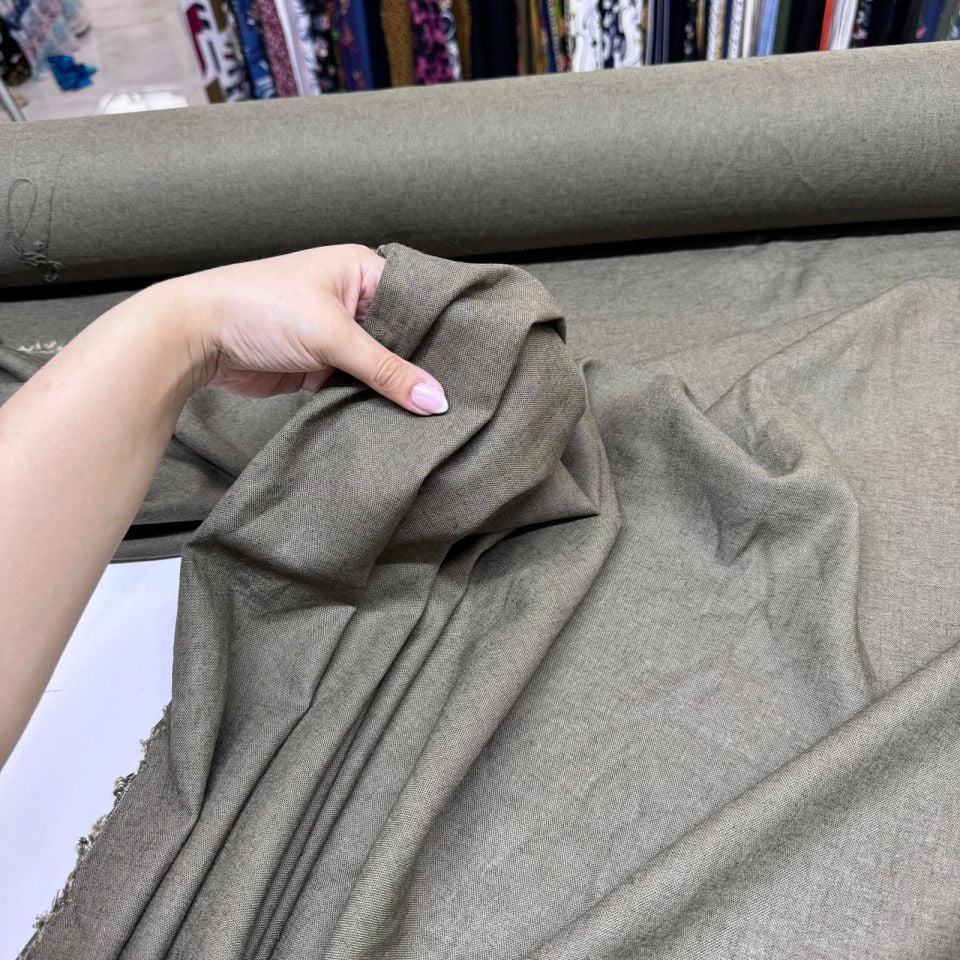 Keten Viskon Kumaş %100 Pamuk Haki Renk