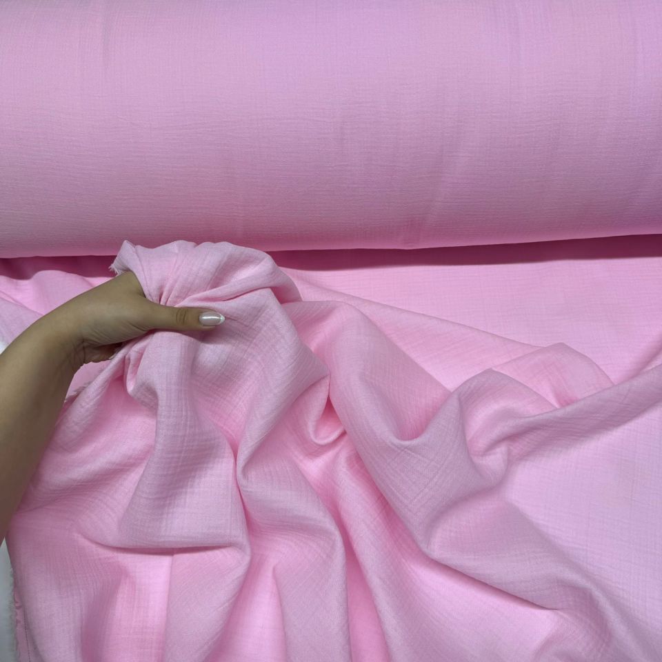 Çift Kat Müslin Kumaş En 150 cm  %100 Pamuk Organik Toz Pembe Renk