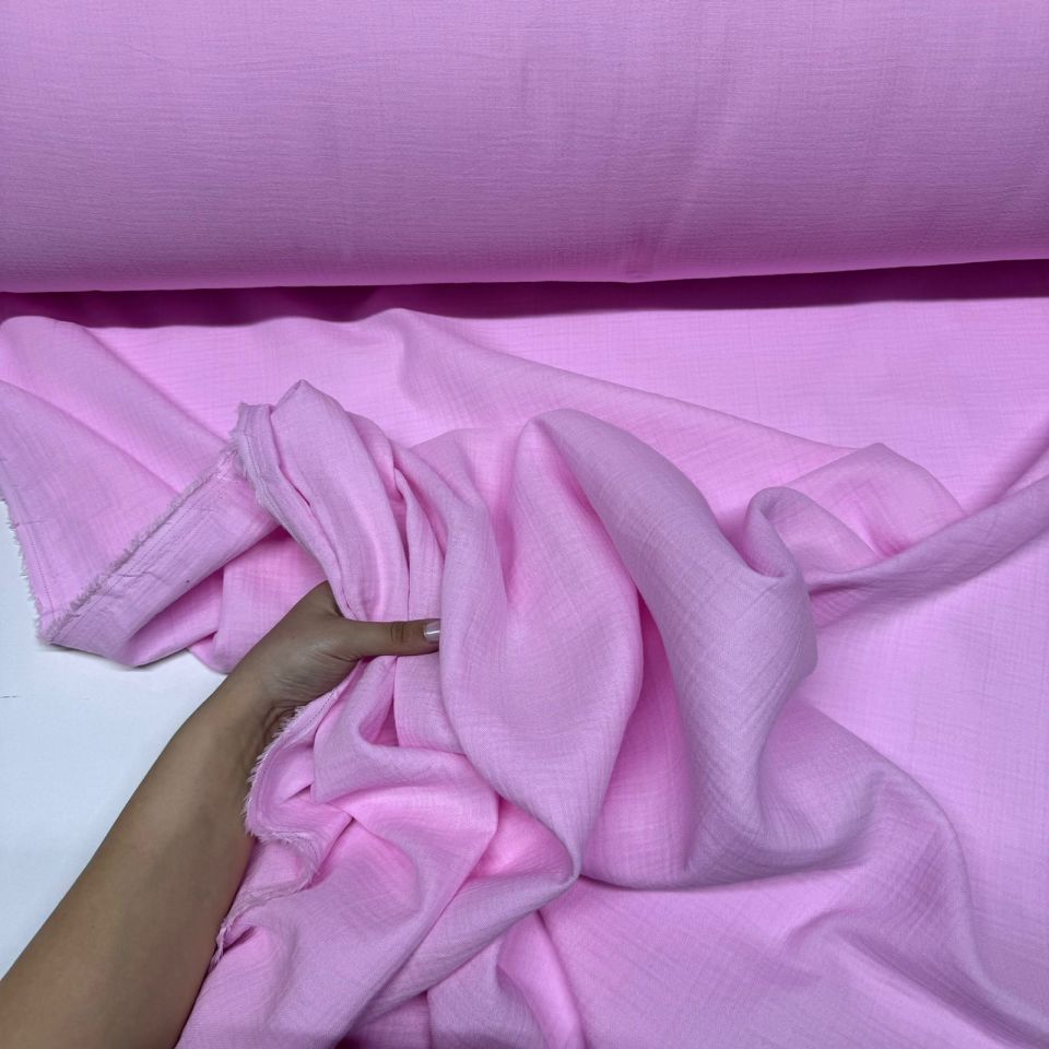 Çift Kat Müslin Kumaş En 150 cm  %100 Pamuk Organik Toz Pembe Renk