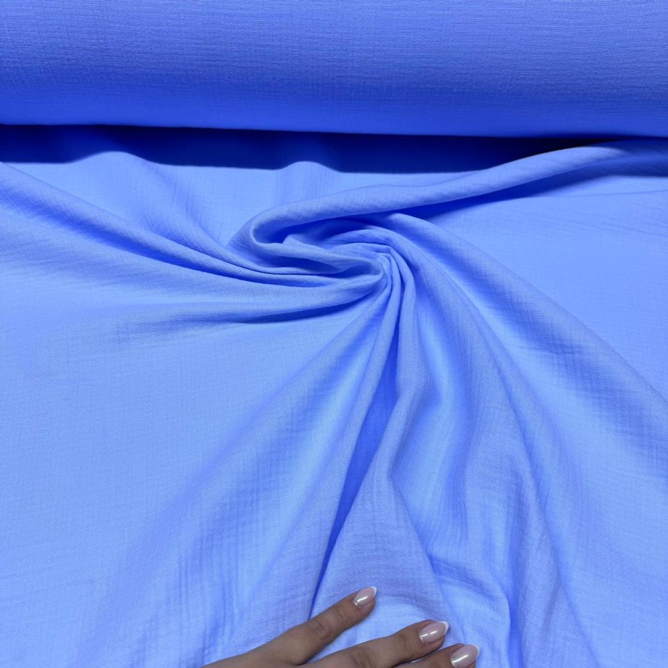 Çift Kat Müslin Kumaş En 150 cm  %100 Pamuk Organik Bebe Mavi