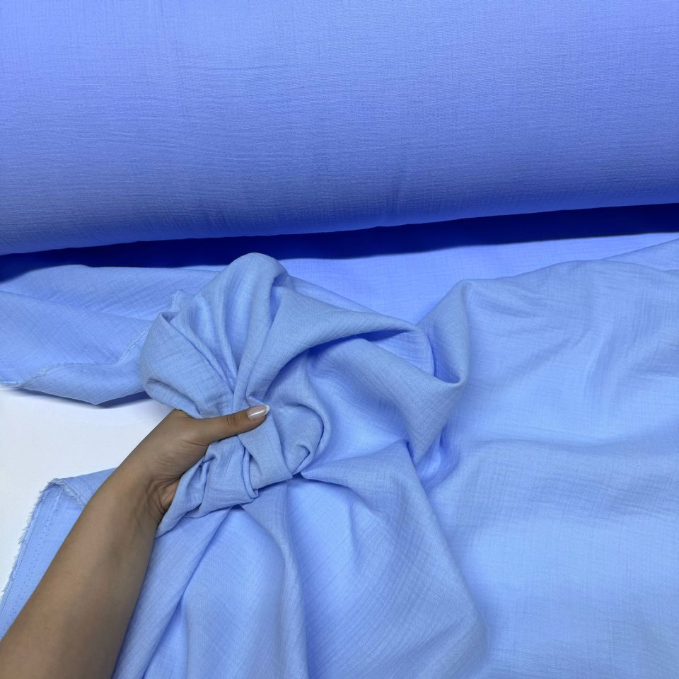 Çift Kat Müslin Kumaş En 150 cm  %100 Pamuk Organik Bebe Mavi