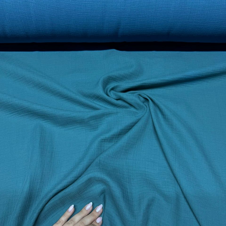 Çift Kat Müslin Kumaş En 150 cm  %100 Pamuk Organik Petrol Yeşili Renk