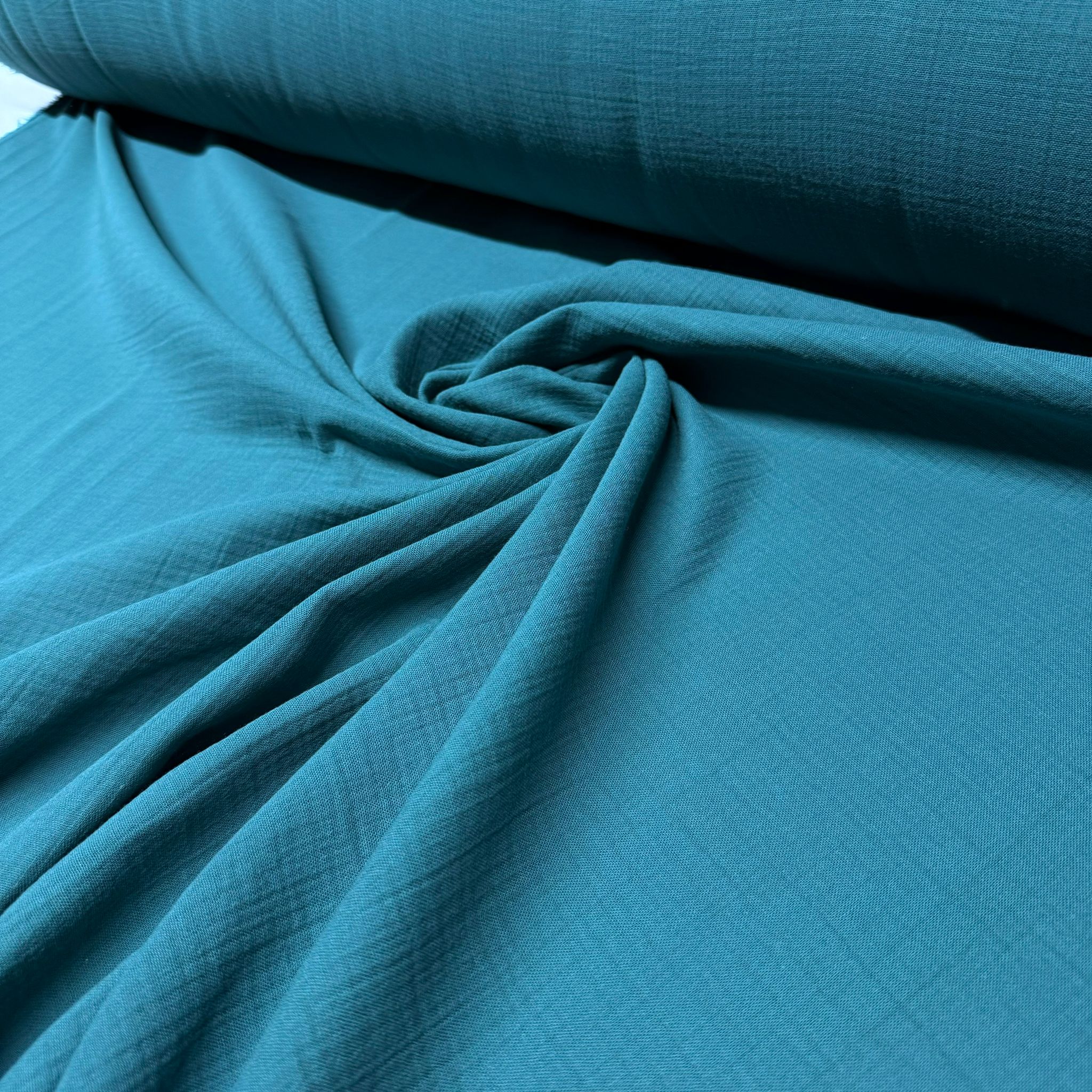 Çift Kat Müslin Kumaş En 150 cm  %100 Pamuk Organik Petrol Yeşili Renk