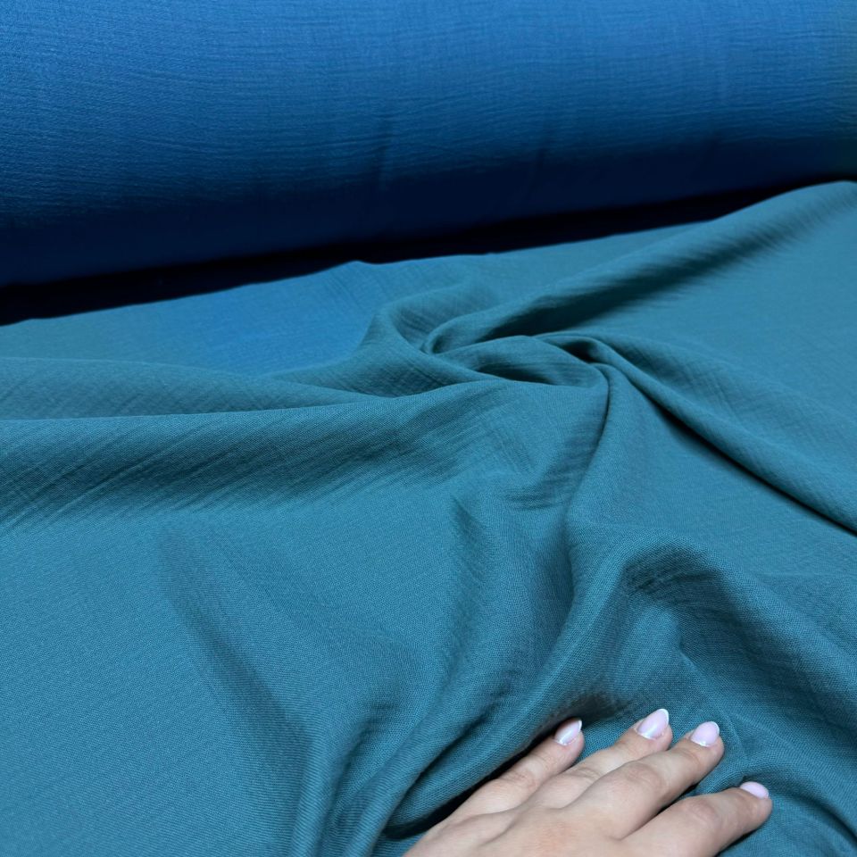 Çift Kat Müslin Kumaş En 150 cm  %100 Pamuk Organik Petrol Yeşili Renk