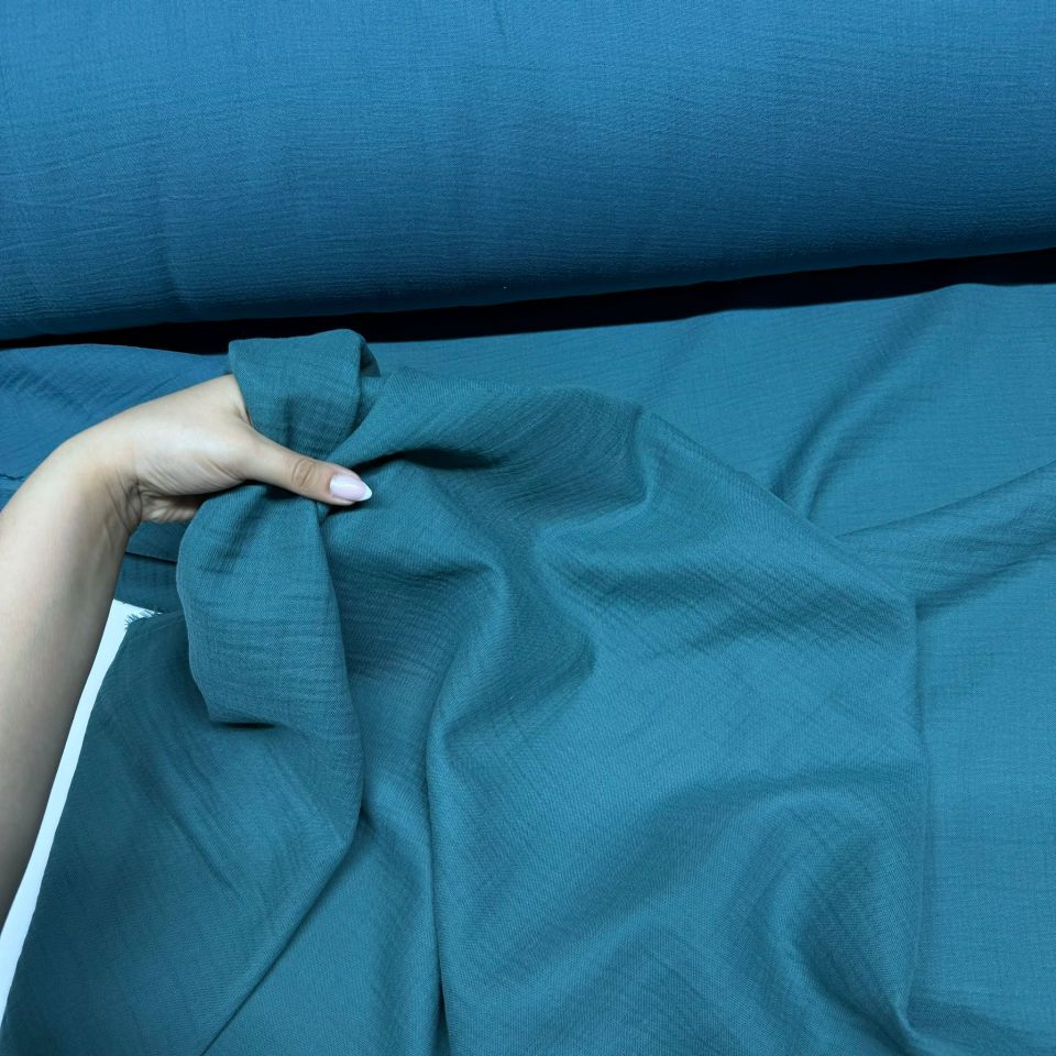 Çift Kat Müslin Kumaş En 150 cm  %100 Pamuk Organik Petrol Yeşili Renk