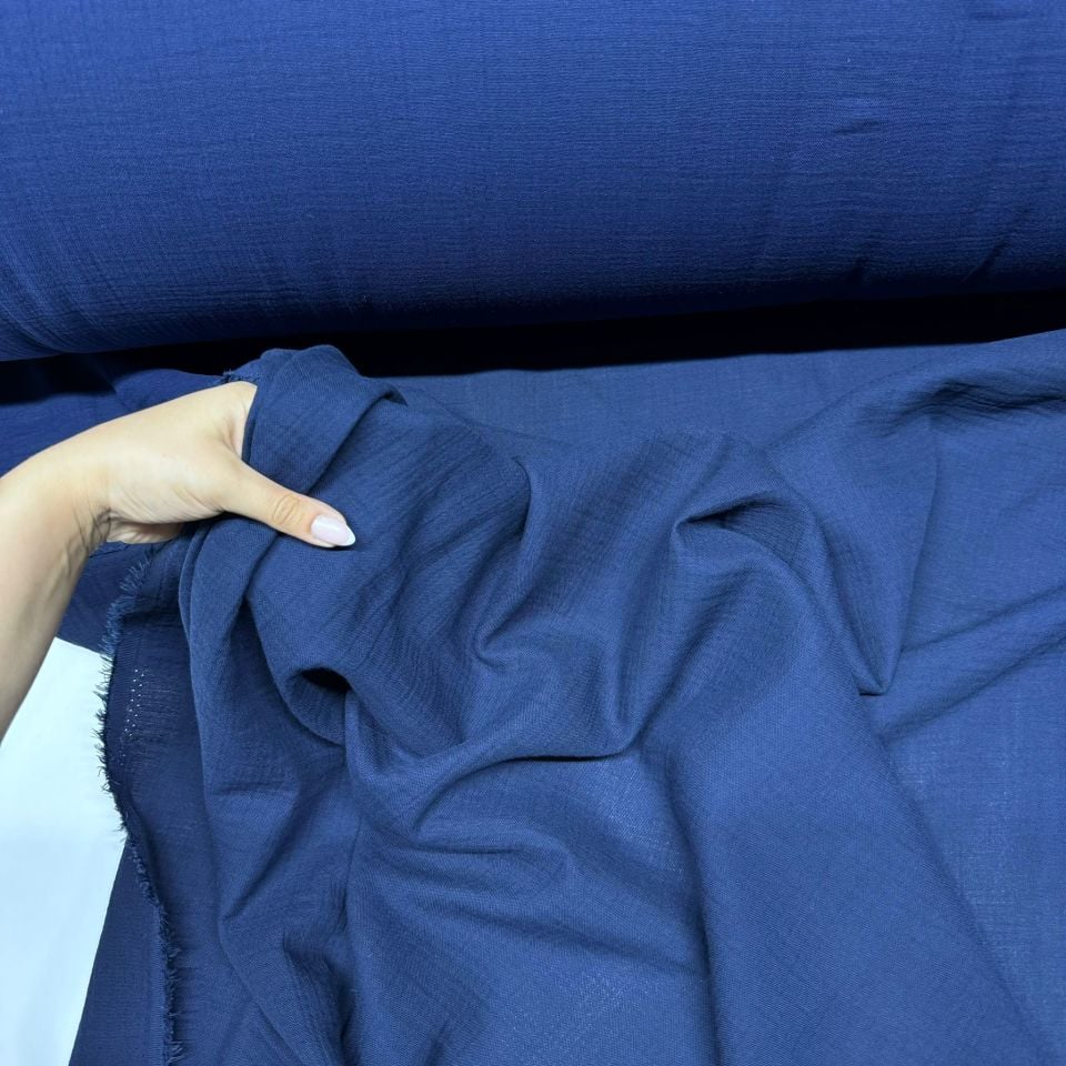 Çift Kat Müslin Kumaş En 150 cm  %100 Pamuk Organik Lacivert Renk