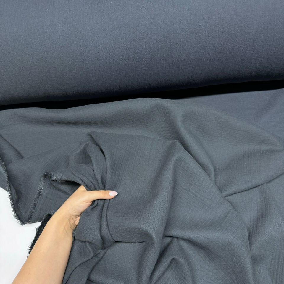 Çift Kat Müslin Kumaş En 150 cm  %100 Pamuk Organik Antrasit Renk