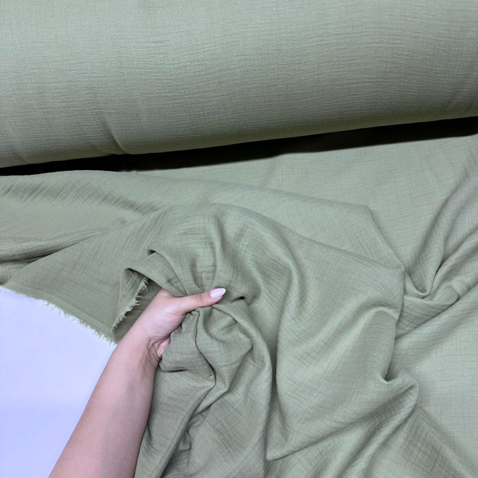 Çift Kat Müslin Kumaş En 150 cm  %100 Pamuk Organik Çağla Yeşili Renk