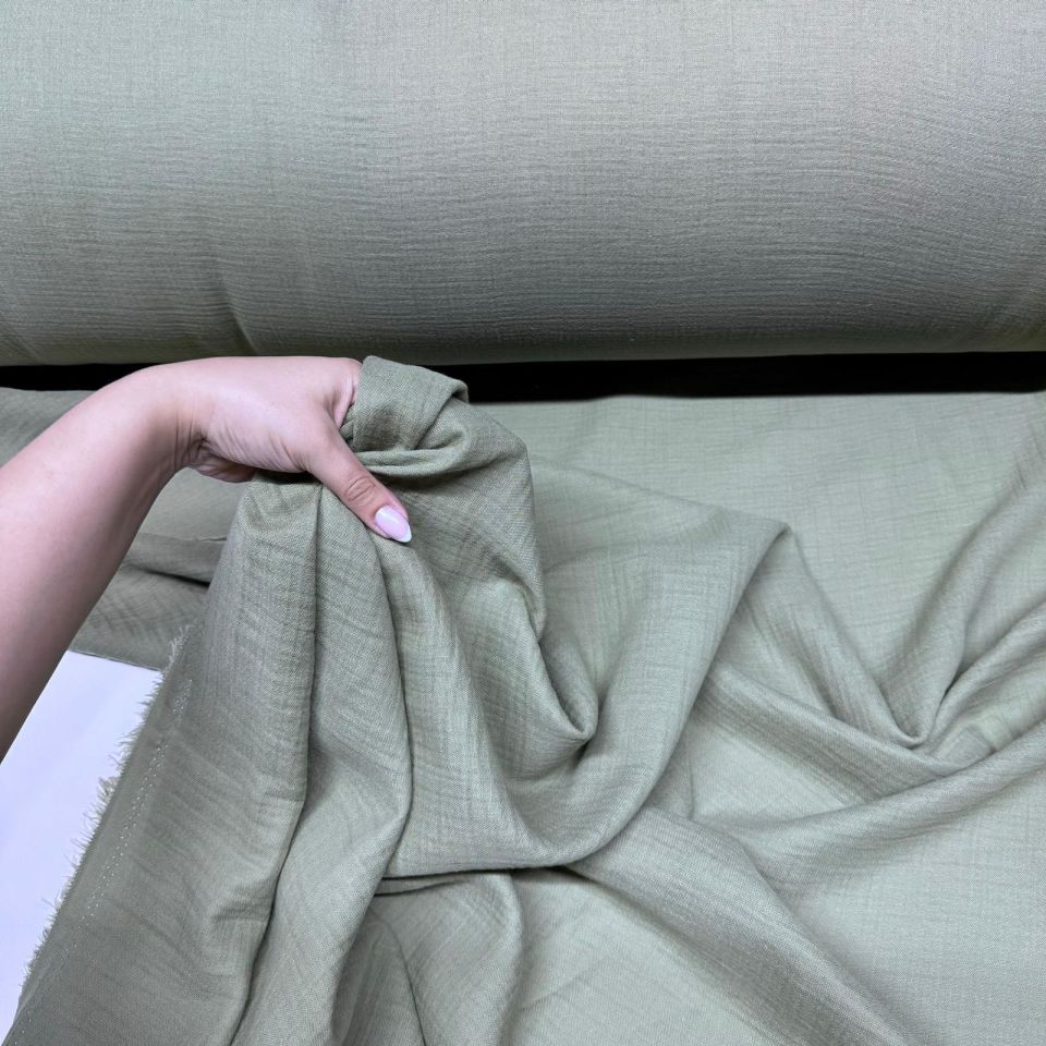 Çift Kat Müslin Kumaş En 150 cm  %100 Pamuk Organik Çağla Yeşili Renk