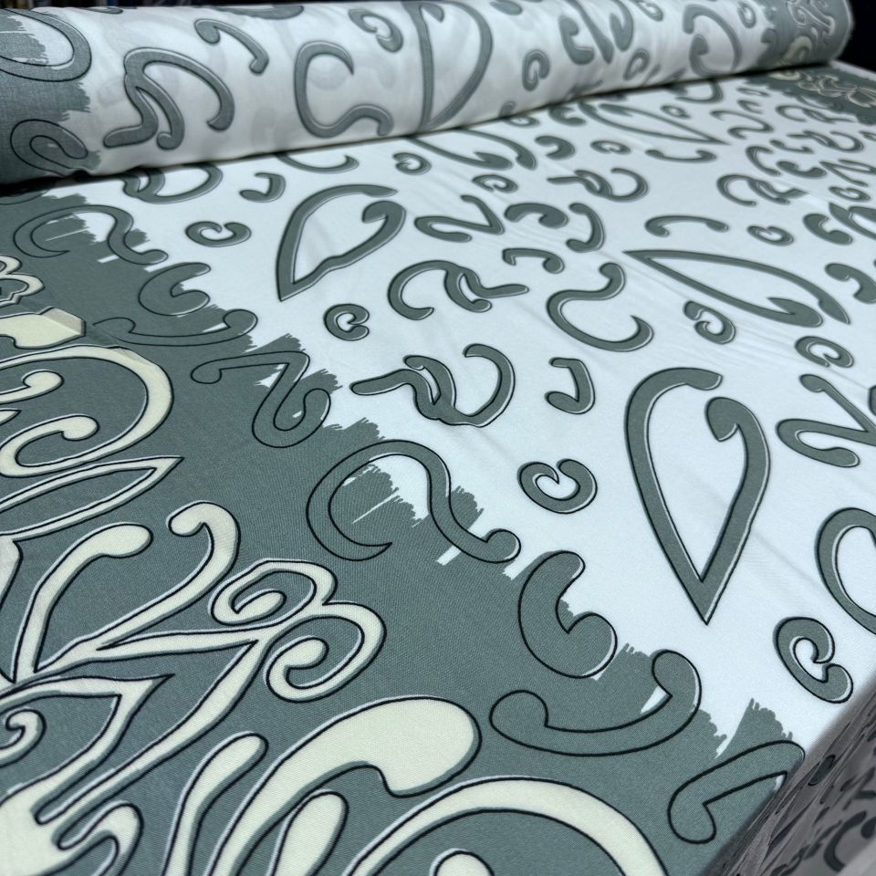 İthal Viskon Kumaş Sulu Desen Su Yeşili Renk %100 Pamuk Çift En