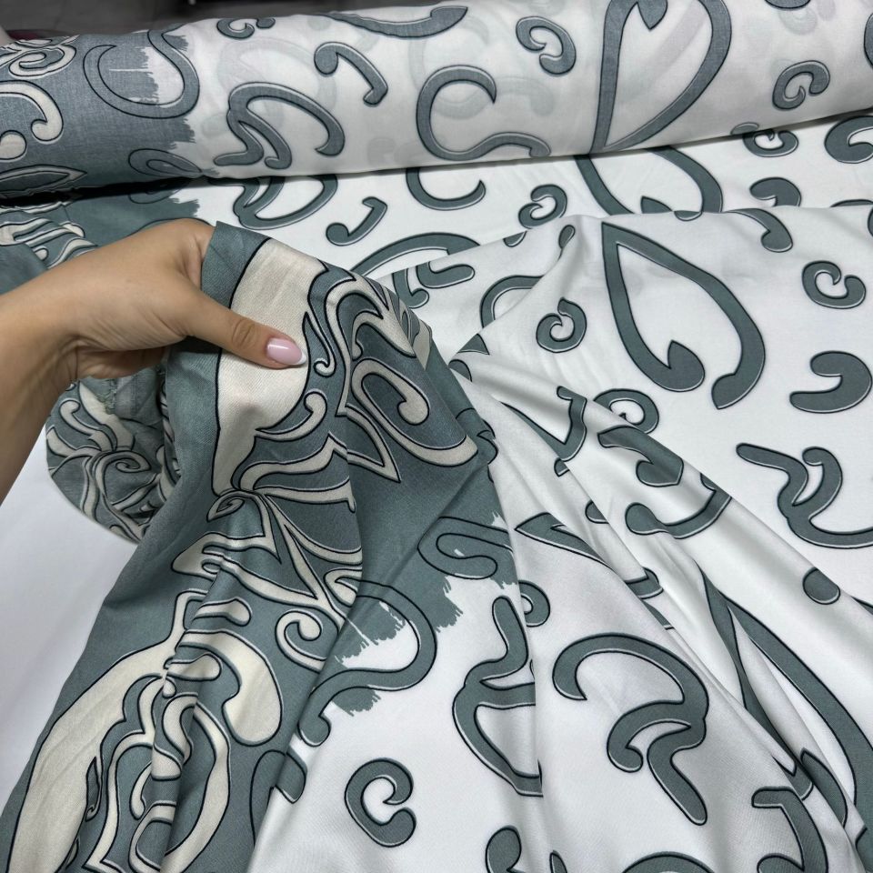 İthal Viskon Kumaş Sulu Desen Su Yeşili Renk %100 Pamuk Çift En