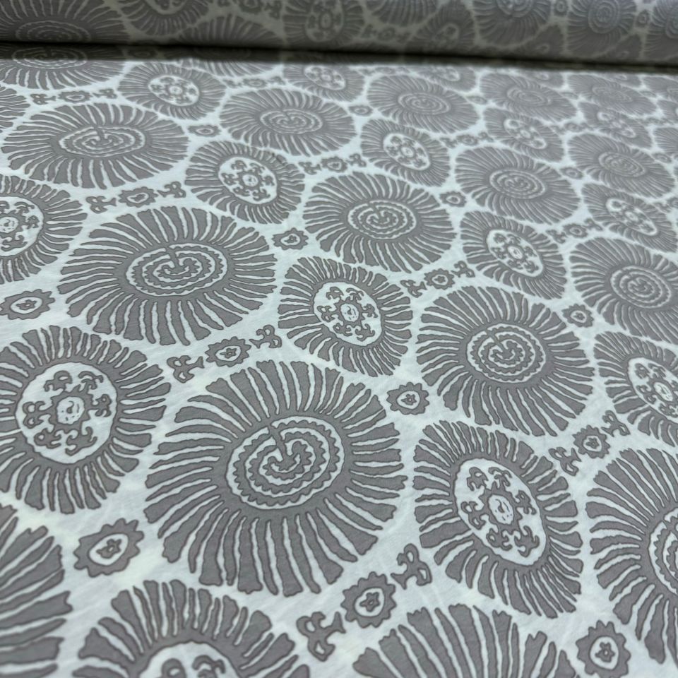 Ayrobin Kumaş Damask Desenli Yuvarlak Motifli En 150 cm Etnik Desen Antrasit Renk