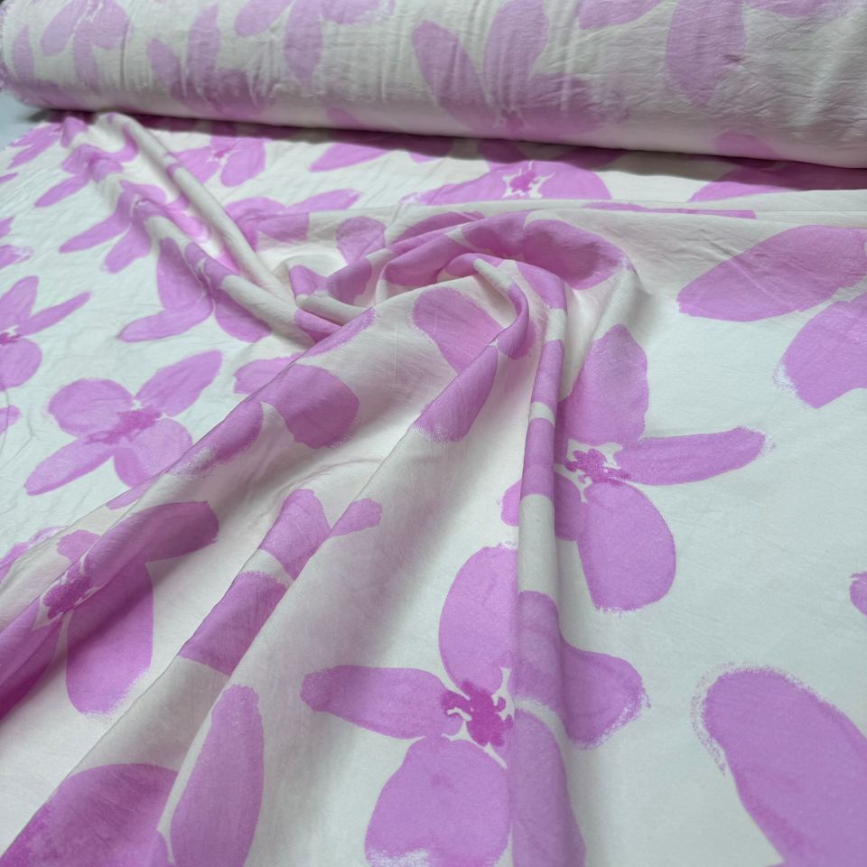 Ayrobin Kumaş Çiçek Desenli En 150 cm Modal Kumaş Pembe Renk