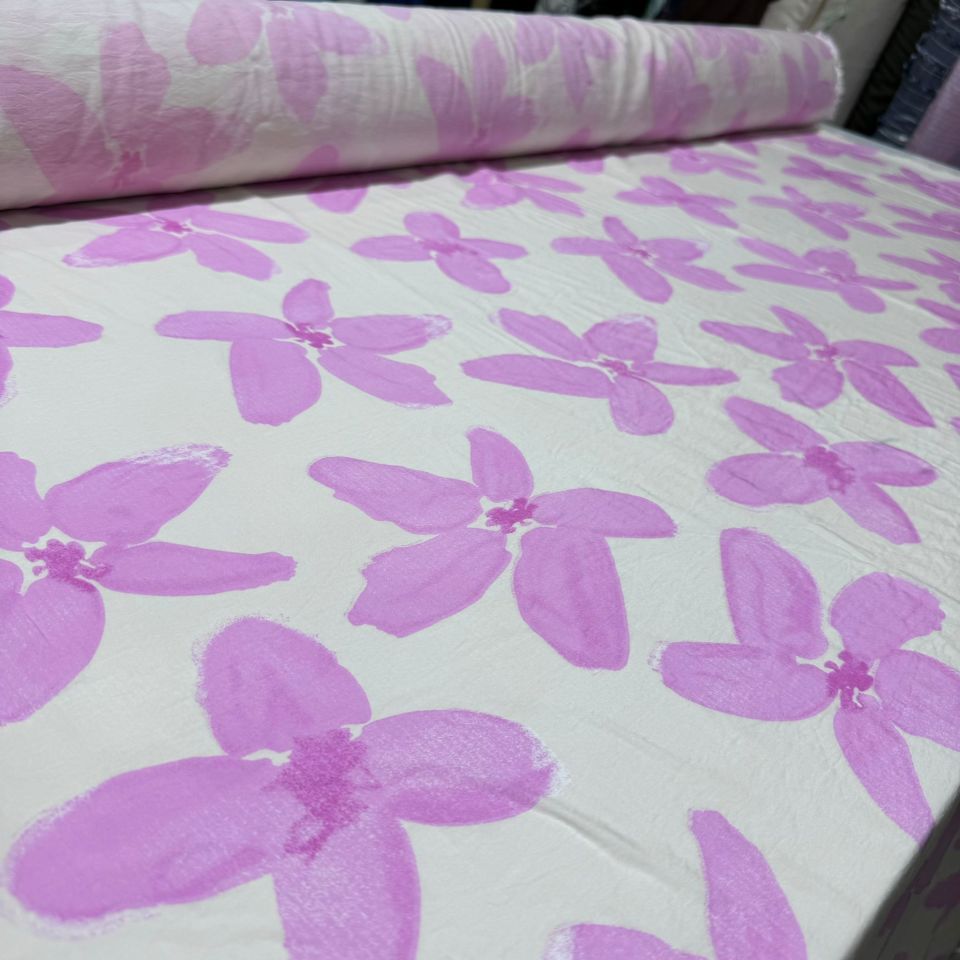 Ayrobin Kumaş Çiçek Desenli En 150 cm Modal Kumaş Pembe Renk