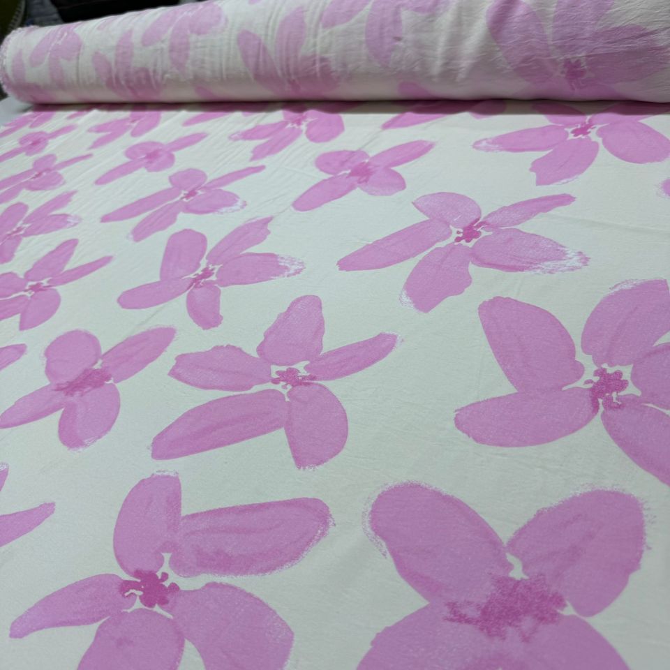 Ayrobin Kumaş Çiçek Desenli En 150 cm Modal Kumaş Pembe Renk