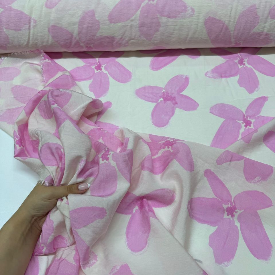 Ayrobin Kumaş Çiçek Desenli En 150 cm Modal Kumaş Pembe Renk