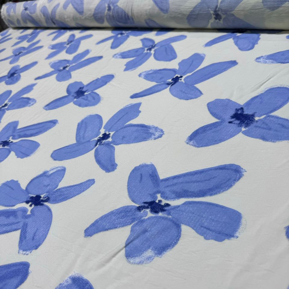 Ayrobin Kumaş Çiçek Desenli En 150 cm Modal Kumaş Mavi Renk