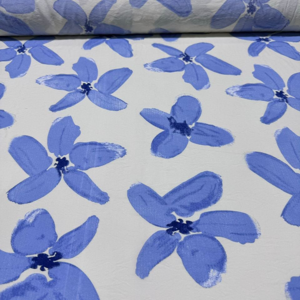 Ayrobin Kumaş Çiçek Desenli En 150 cm Modal Kumaş Mavi Renk