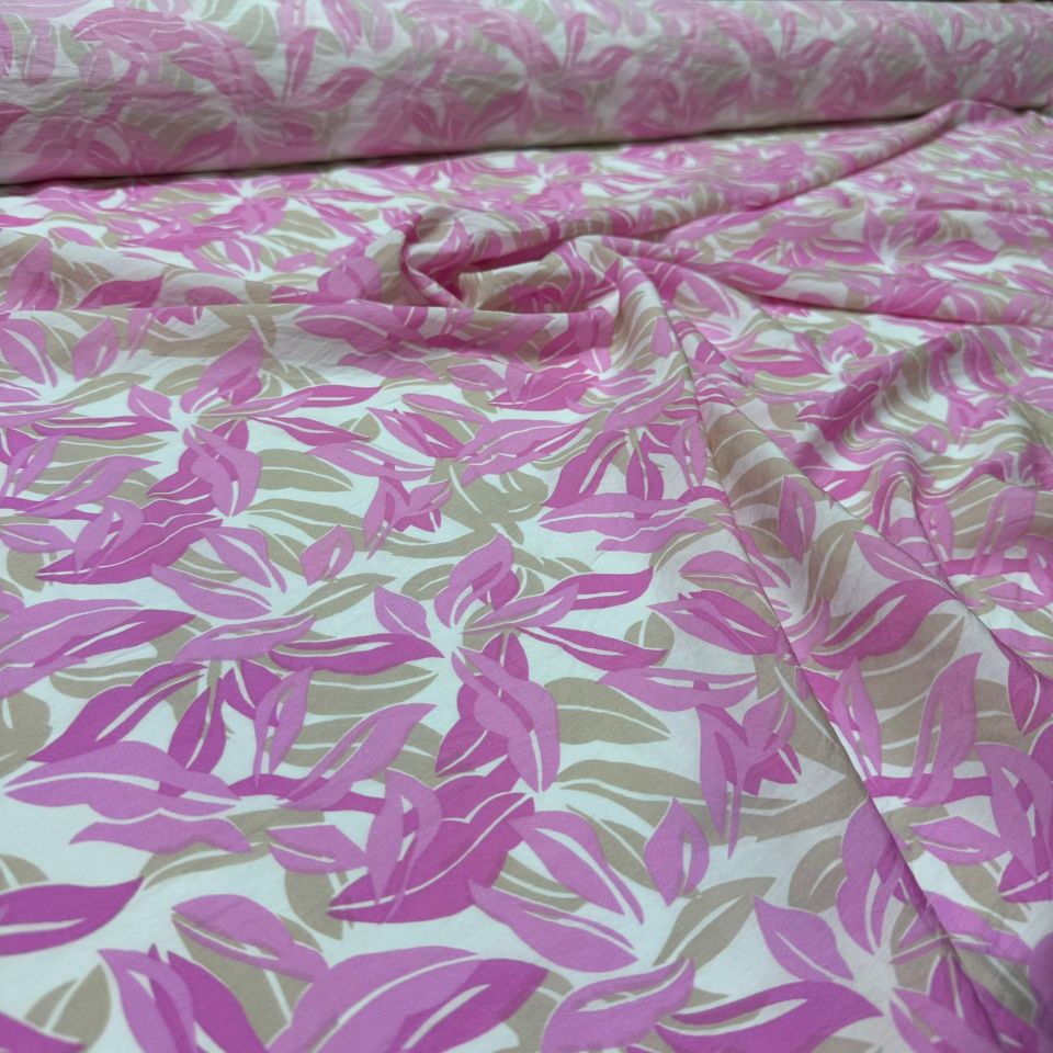 Ayrobin Kumaş Modal Çift En Yaprak Desenli Emprime Pembe Renk